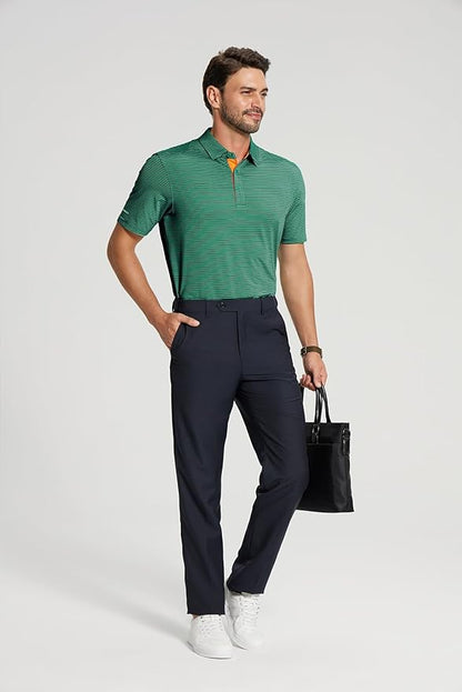 Golf Shirts for Men - Moisture Wicking Short Sleeve Performance Sport Casual Striped Collared Mens Polo Shirt