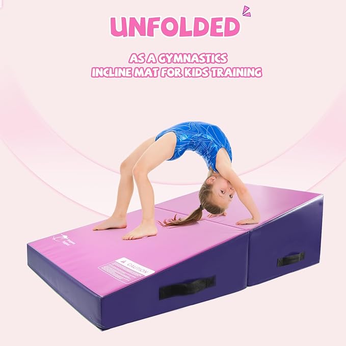 Kangaroo Hoppers Incline Gymnastics Mat, 48”x24”x14” / 56"x28"x15" / 34”x24”x13” Folding Wedge for Kids Tumbling, Skill Training, Multiple Colors Cheese Mat for Gymnastics, Home Gym Exercise