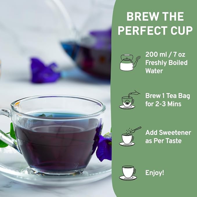 HANDPICK, Butterfly Pea Flower Tea (100 Herbal Tea Bags) | Caffeine Free, Non GMO | Premium Dried Butterfly Pea Flowers For Blue & Purple Drinks, Food Coloring | Iced Teas, Coolers, Cocktails