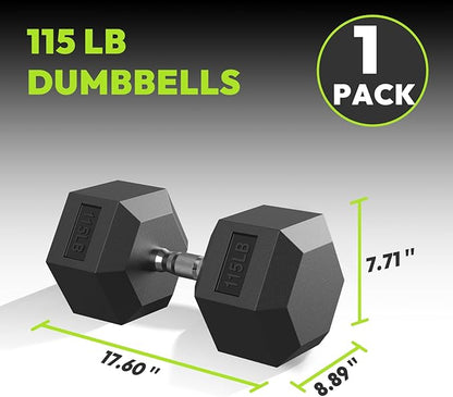 Hex Dumbbell 40-125 lb, Rubber Encased Exercise & Fitness Dumbbells, Hand Weight for Strength Training
