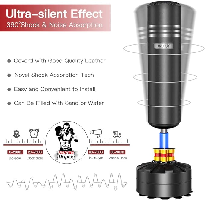 Dripex Freestanding Punching Bag, Heavy Boxing Bag with Stand for Adult Youth - Men Standing Boxing Punch Bag for Home Gym Workout