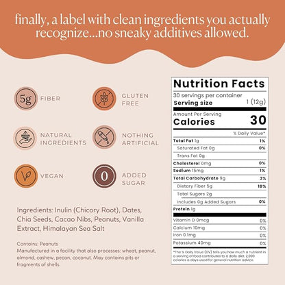 Fiber Supplement - 5g Daily Fiber Bite - Supports Regularity, Digestion and Gut Health - All Natural Ingredients, Peanut Butter Cacao Flavor, 30 Servings