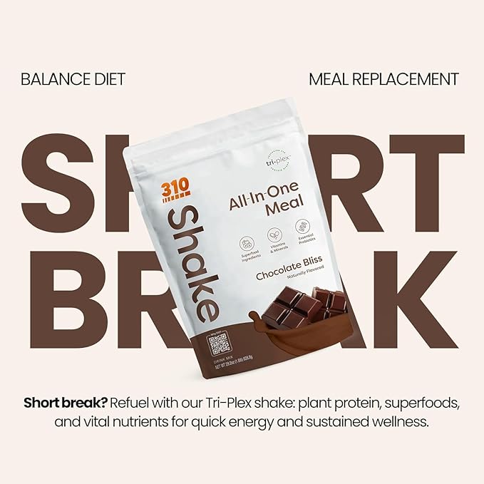 310 Nutrition All-In-One Meal Replacement Shake Powder - Plant-Based Protein Smoothie Blend w/High Fiber, Probiotics & Adaptogens - Low Carb, Vegan, Keto & Paleo Friendly - Chocolate Bliss - 28 Srv