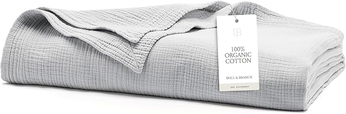 BOLL & BRANCH Dream Bed Blanket - Full/Queen, Sky - Luxury 100% Organic Cotton - Soft, Lightweight and Breathable - Cloud-Like Touch