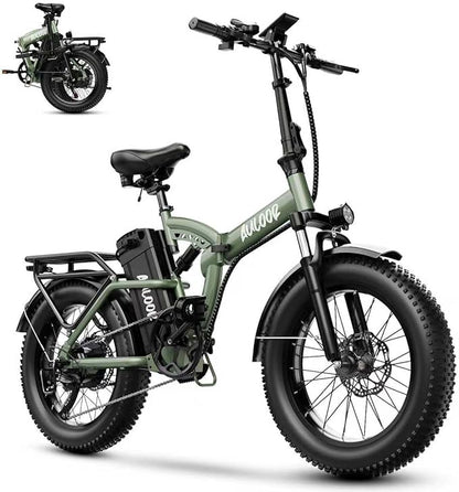 Foldable Electric Bike for Adults, 30+MPH, 48V 20Ah Removable Lithium Battery up to 80Miles, 20" Fat Tire 1000W Peak Motor Dirt Ebike Adult Electric Bicycle for Commute Beach Mountain E Bike
