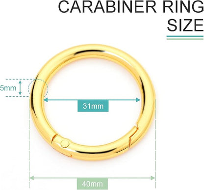 10 Pack 1-1/4" Trigger Spring O Rings, Metal Round Carabiner Clip Snap Hook, Spring Keyring Buckles for Replacement Purse Strap, Paracord Lanyard Clips, Keychain Rings Hardware DIY Crafts Making