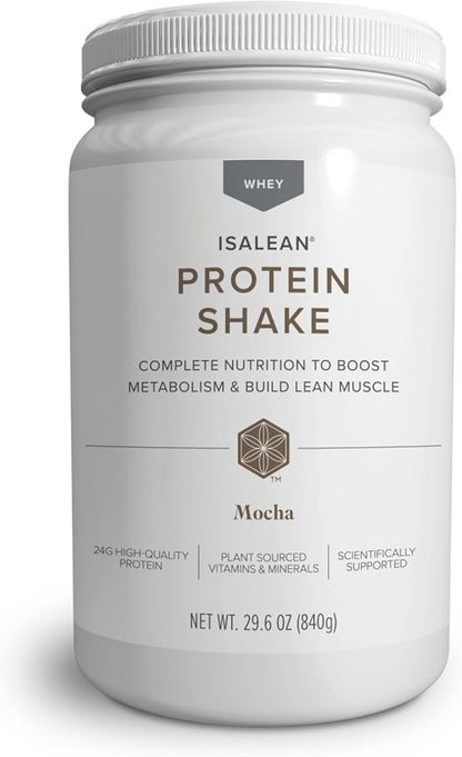 IsaLean Protein Shake - Complete Superfood Meal Replacement for Maintaining Healthy Weight and Lean Muscle Growth with 24 Vitamins and Minerals - 29.6 oz - 14 Meal Canister (Mocha) - Canister