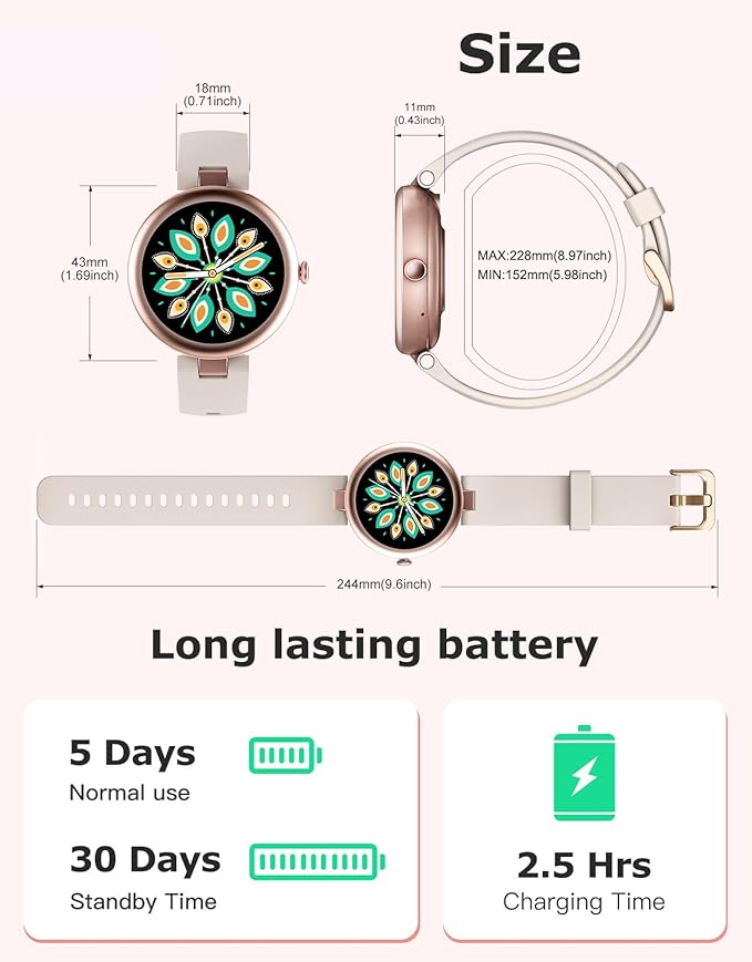 Fitness Tracker, Round Fitness Watches for Women with Bluetooth Call Heart Rate Monitor Sleep Tracker Calorie/Step Counter, Birthday Gift for Women Lady Mom Waterproof Starlight