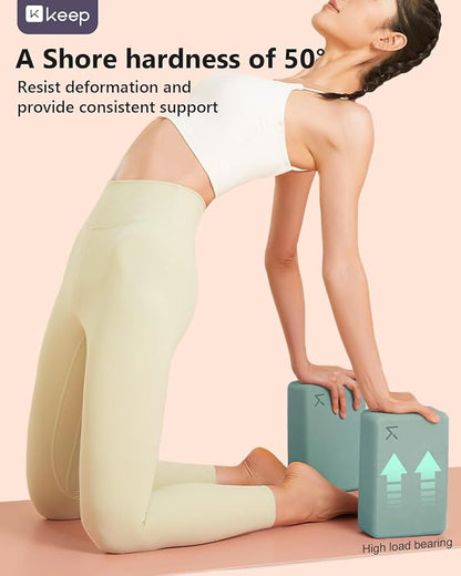 KEEP Yoga Block, High-Density EVA Foam 2 Pack Yoga Block with Non-Slip Textured Surface, Supportive, Lightweight - Ideal for Yoga, Pilates, and Stretching Exercises