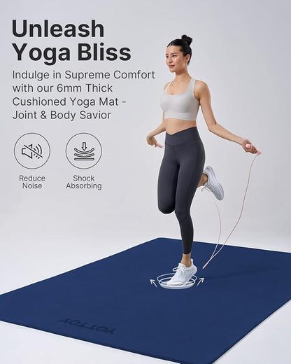 YOTTOY Large Yoga Mat (75 * 52 * 1/2inch),Extra Wide TPE Exercise Mat,Non-Slip Workout Mat for Pilates, Fitness, Barefoot, Home Gym Studio with Strap and Towel