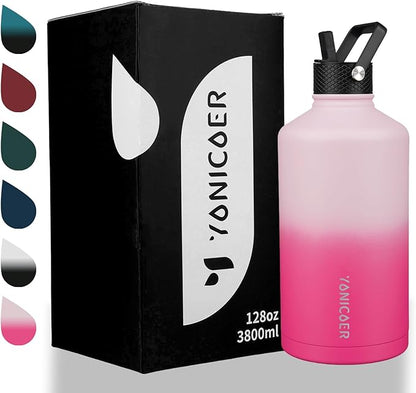 Insulated Water Bottle 64oz,Triple Wall Vacuum Stainless Steel(Dishwasher Safe),Leak Proof & Non-BPA,Flask Jug with Paracord Handle & Straw Spout Lids Sports