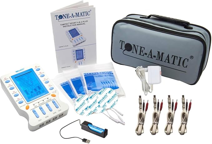 Electronic Muscle Stimulator – TAMTEC SPORT 4 TENS EMS Unit – Microcurrent, Interferential IFC, Russian Stim, ARP Recovery – Pain Relief, Muscle Building & Toning – Portable 4-Ch Electrotherapy Device
