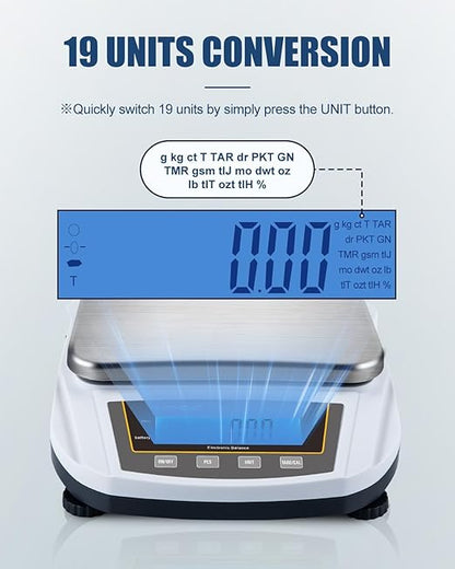 GOYOJO Digital Analytical Balance and Lab Scale, 5000g Capacity, 0.01g Precision, Stainless Steel, Multi-Unit (g/oz/ct/lb) for Jewelry, Kitchen, and Lab – Reliable, Accurate, Easy to Use, Black Panel