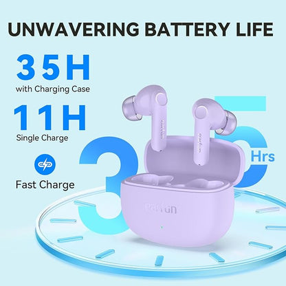 EarFun Air Life Wireless Earbuds, 12mm Driver with Deep Bass, Bluetooth 5.4 in-Ear Earbuds, 4 Mics AI ENC Call, 35H Playtime, 30 Preset EQs Via App, Comfortable Fit, Fast Charging, IPX5, Violet