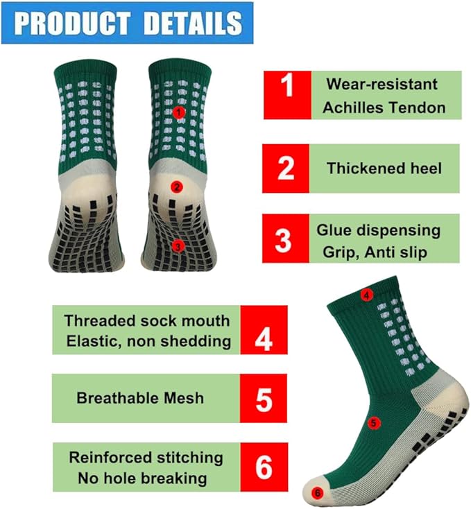 2 Set Anti-Slip Grip Soccer Socks with Shin Guard Sleeves, Sports Athletic Socks for Men Women
