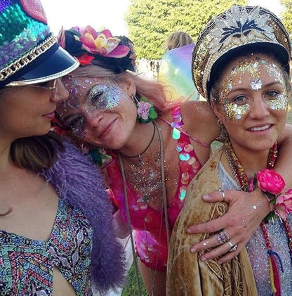 Go Ho Face Body Glitter Gel,Mardi Gras Outfit for Women and Kids,Sparkly Holographic Party Festival Rave Mardi Gras Accessories for Carnival,Gold Green Purple Chunky Glitter Makeup,52g