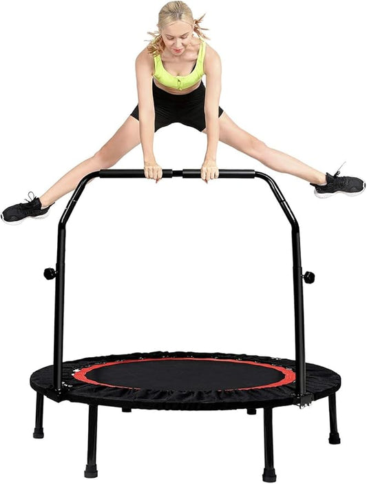 Kanchimi 550 LBS Foldable Mini Trampoline, 40" Fitness Trampoline Without armrests/U Shape Adjustable Foam Handle, Stable&Quiet Exercise Rebounder for Adults Indoor/Outdoor Workout