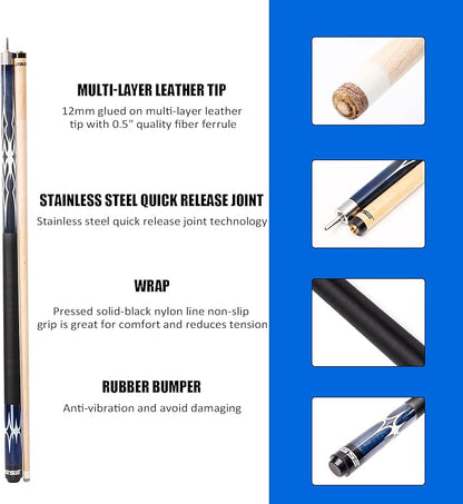 GSE Games & Sports Expert 58" 2-Piece Canadian Maple Hardwood Billiard Pool Cue Sticks for Men/Women, House or Commercial/Bar Use (Several Colors, Weight 18oz, 19oz, 20oz, 21oz Available)