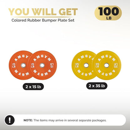 2 Inch Bumper Plates，10-500lbs，Barbell Rubber Olympic Weight Plates Set for Home Gym, Strength Training & Weight Lifting, Multiple Options Colors