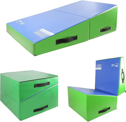 Kangaroo Hoppers Incline Gymnastics Mat, 48”x24”x14” / 56"x28"x15" / 34”x24”x13” Folding Wedge for Kids Tumbling, Skill Training, Multiple Colors Cheese Mat for Gymnastics, Home Gym Exercise