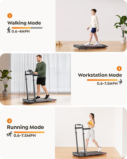 3 in 1 Under Desk Treadmill with 10% Incline, Walking Pad Treadmill with Removable Desk Workstation, Adjustable Height for Different Need, Foldable for Home Small Office