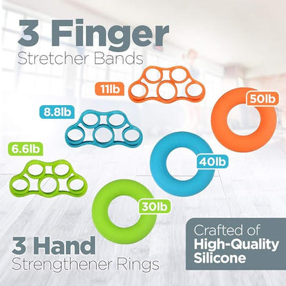 Hand Grip Strengthener Set Forearm Adjustable Resistance Hand Gripper, Finger Exerciser, Finger Stretchers, Grip Rings Hand Exerciser, Stress Relief