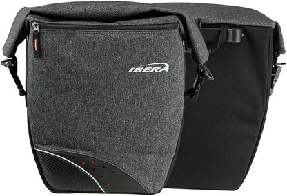 Ibera G-2 PakRak Pro Panniers Bike Bags (Pair) with Quick Release/Clip-On System - Bike Saddle Bags For Rear Rack Each with 19.8 lbs Capacity - Reflective Saddle Bag Bicycle, Fits Most Racks (Grey)
