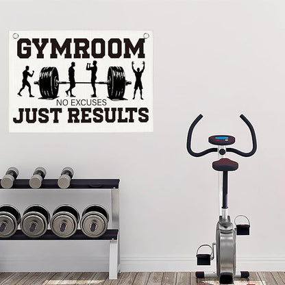 Gym Room No Excuses Just Results Gym Motivational Wall Art Banner Dorm Posters Gifts for Guys Men Women Gym Flag Decor for Home Gym Bedroom Workout Room 30x20 Inchs