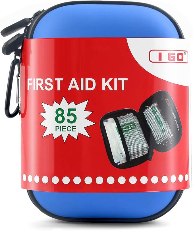 I GO 85 Pieces Hard Shell Mini Compact First Aid Kit, Small Personal Emergency Survival Kit for Travel Hiking Camping Backpacking Hunting Marine Car
