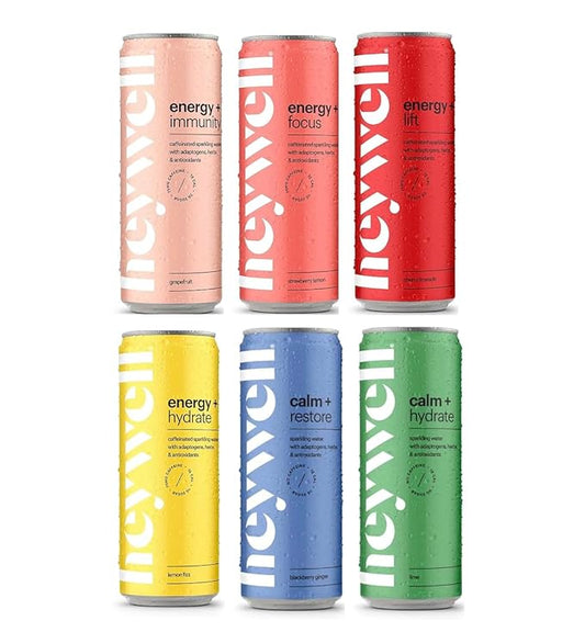 Heywell Sparkling Adaptogenic, Trial Pack, 12 Fluid Ounce (Pack of 6) - Organic, Non GMO, Vegan, Gluten Free, Dairy Free