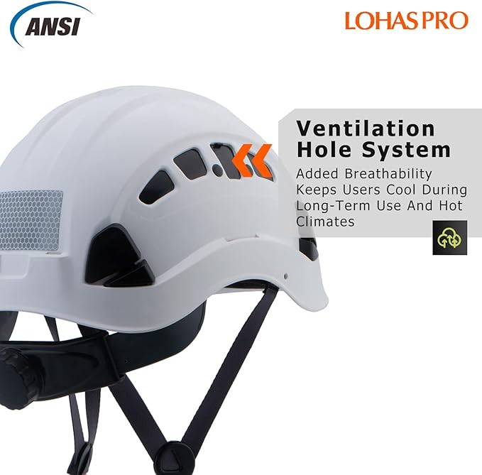 Hard Hats Construction Safety Helmet ANSI Z89.1 Approved OSHA Hardhat, LOHASPRO Vented Men Worker White Hard Hat with Chin Strap Tree Climbing Rescue Arborist Helmet (P1 White)