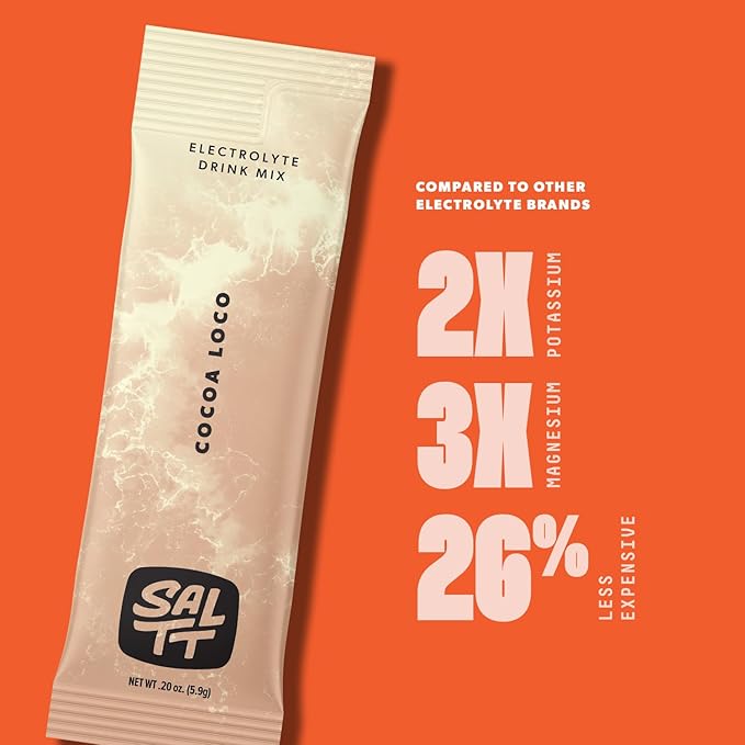 Keto Chow SALTT Electrolytes Powder Packets, Cocoa Loco (30 Hydration Packets) - Magnesium, Potassium, Sodium, Trace Minerals - Vegan, Gluten Free, Sugar Free - Travel Essentials - Made in USA