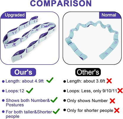 Elastic Yoga Stretching Strap with Loops, CEILIWEN Stretch Straps For Physical Therapy, Pilates Stretch Band, Elastic Exercise Bands, Leg Stretching Strap, Stretch Resistance Bands For Exercise