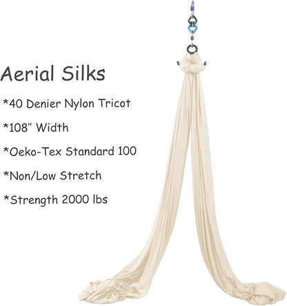 Aerial Silks Yoga Swing Set - 9/11 Yards Aerial Yoga Hammock Kit Anti-Gravity Flying for Fitness, Low/Non Stretch Nylon Tricot Fabric Hardware Included for Dance