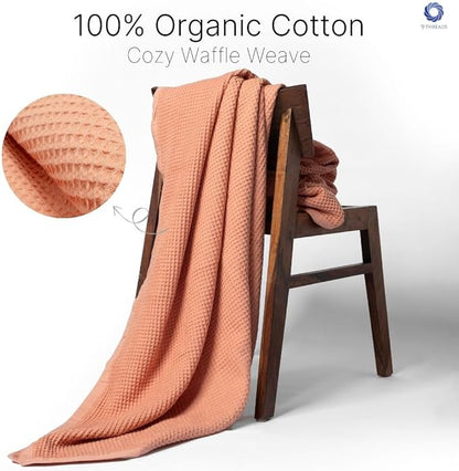 GOTS Certified Organic Cotton Waffle Weave Blanket, Twin Bed & Couch Throw, 66"X90", Modern Home Decor