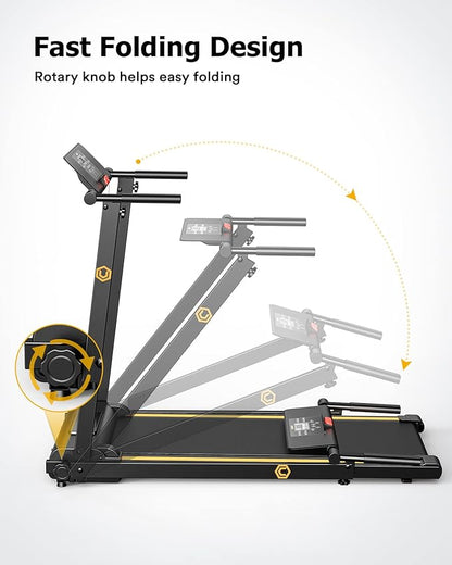 UREVO Treadmill with Desk Workstation, Walking Pad Treadmills for Home Office, Under Desk Compact Design Treadmill with HIIT Programs, Remote Control, LED Display