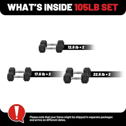 PAPABABE Hex Dumbbell Set 45-550 lb, Rubber Encased Home Gym Dumbbells, Weights Dumbbells for Women & Men, Hand Weight for Strength Training