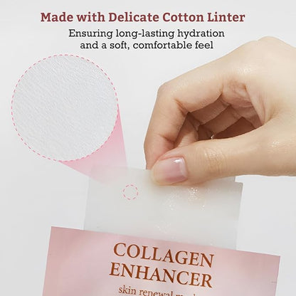 LEADERS Collagen Enhancer Skin Renewal Mask – Boosts Elasticity, Firmness & Hydration for a Plump – Hydrating Face Mask with Hydrolyzed Collagen, Plant Extracts, & Moisture-Rich Formula – 10 Sheets