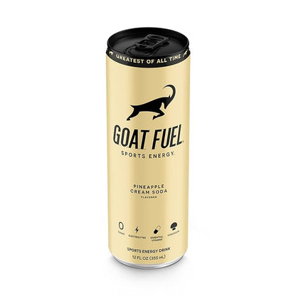 G.O.A.T. Fuel Energy Drink, Co-Founded by Jerry Rice, Natural Caffeine, Electrolytes, BCAAs, Cordyceps Mushrooms & Antioxidants, Light Carbonation Pre Workout, 12 Pack, 12 FL Oz, Pineapple Cream Soda