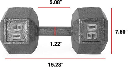 WF Athletic Supply Cast Iron Solid Hexagon Gray/Black Dumbbells, Strength Training Free Weights Set of 2 for Women and Men, Hand Weights Sold by Pairs, Multi-Select Size Options Available