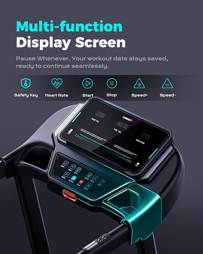 Treadmill for Home, 3.0HP Folding Treadmill with Incline, 300 lbs Capacity, Bluetooth & Heart Rate Sensor, Space-Saving Design