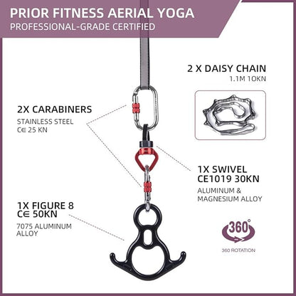 PRIOR FITNESS Aerial Silks Kit Colorful 9/15/20 Yards 40D Nylon Fabric Hammock Set With Hardware & Guide for All Levels Of Aerial Yoga Practice and Acrobatic Flying For Adults Aerial silk