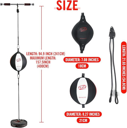 Flex Double End Punching Bag - Bungee Cords w/Special Flex Adjustable System - Durable Bladder Speed Bag - Boxing Training Equipment for Adults - Home Gym Accessories