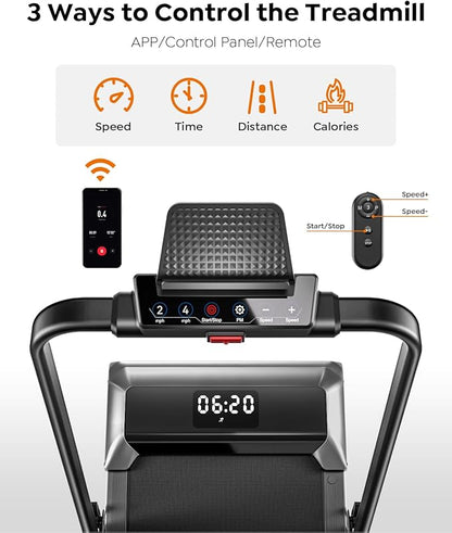 Walking Pad Treadmill with Incline, 2 in 1 Foldable Treadmills for Home Small Office, 300lbs Portable Compact Under Desk Treadmill with App, Remote Control and LED Display