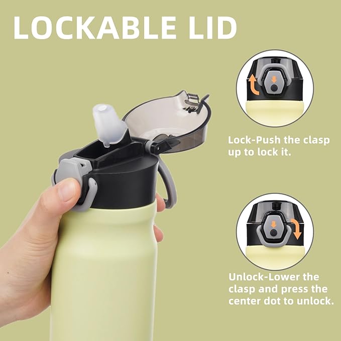 Insulated Water Bottle with Straw and Carry Loop,18 oz Stainless Steel Double Wall Vaccum Metal Water Flask with Leak-proof Lid,Macaron Green