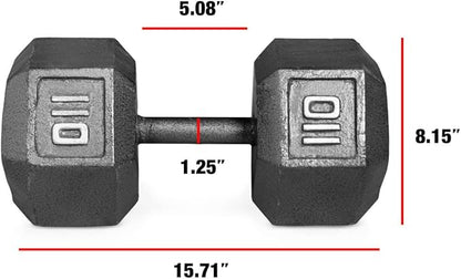 WF Athletic Supply Cast Iron Solid Hexagon Gray/Black Dumbbells, Strength Training Free Weights Set of 2 for Women and Men, Hand Weights Sold by Pairs, Multi-Select Size Options Available