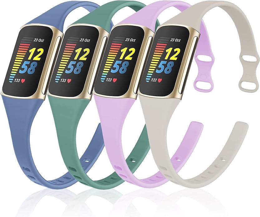 surundo Compatible with Fitbit Charge 6 Bands/Fitbit Charge 5 Bands - Slim Thin Narrow Soft Silicone Sport Strap Replacement Wristbands for Fitbit Charge 5/Charge 6 Advanced Fitness/Health Tracker