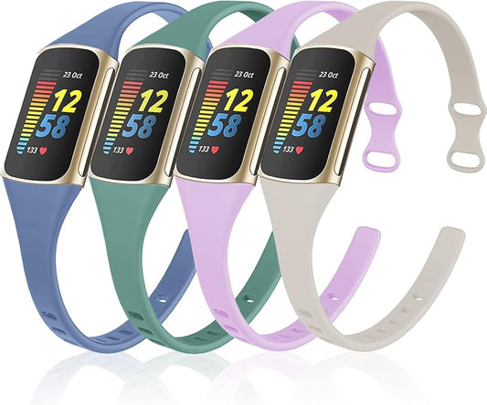 surundo Compatible with Fitbit Charge 6 Bands/Fitbit Charge 5 Bands - Slim Thin Narrow Soft Silicone Sport Strap Replacement Wristbands for Fitbit Charge 5/Charge 6 Advanced Fitness/Health Tracker