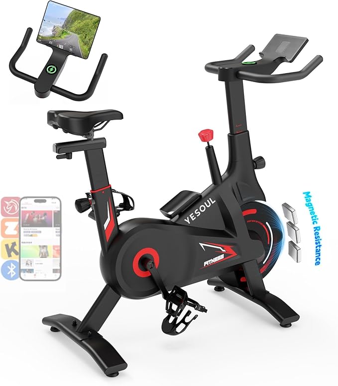 YESOUL Indoor Exercise Bike for Home, Stationary Bike with Silent Magnetic Resistance, 300lbs Capacity, Stable Triangle Frame, Adjustable Resistance & Smart App with Scenic Rides and Live Classes