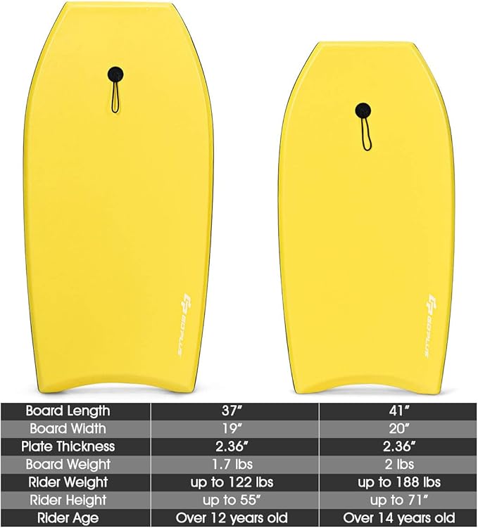 Goplus 41''/37''/33'' Lightweight Body Board for Beach, Surf Board with EPS Core, XPE Deck, HDPE Slick Bottom, Wrist Leash, Bodyboard for Kids Adults Surfing